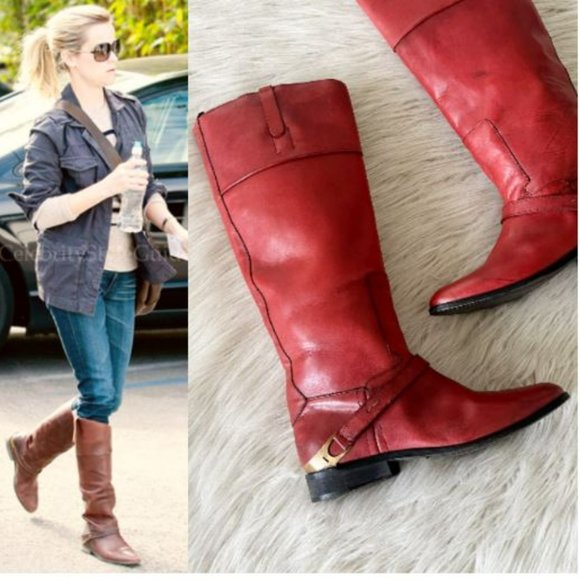 GOLDEN GOOSE Charlie Red Tall Distressed Leather Riding Boots EU 40 - Picture 1 of 16